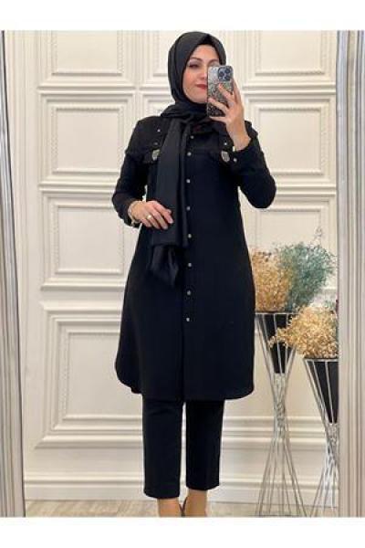 8611 Ön Cepli Tunik Siyah Diğer