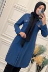 8611 Ön Cepli Tunik İndigo İndigo