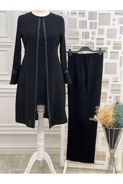 8632 İkili Görünümlü Taşlı Takım Siyah Diğer