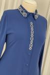8672 Yaka Taşlı Tunik İndigo