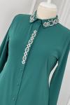 8672 Yaka Taşlı Tunik  Zümrüt