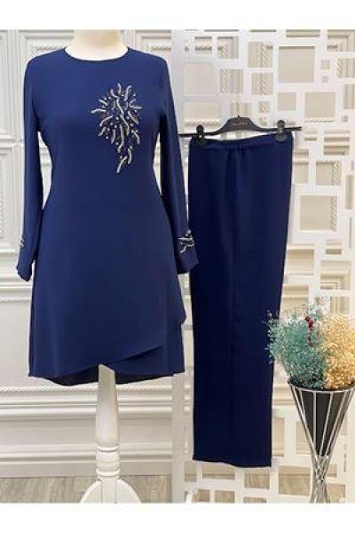 8679 Önü Taşlı Takım İndigo İndigo