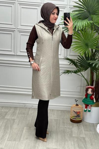 957B Kapitone Yelek Taş Rengi