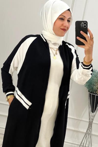 Çift Renkli Tesettür  Kap Siyah Siyah