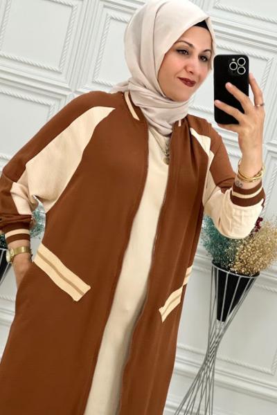 Çift Renkli Tesettür Kap Kahve  Kahverengi