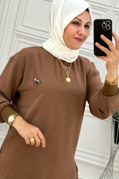 Yakası Armalı Tunik Kahve  Kahverengi