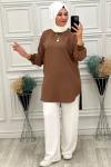 Yakası Armalı Tunik Kahve  Kahverengi