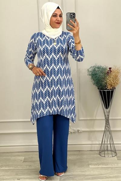 Yaprak Desenli Takım İndigo İndigo