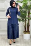 1088 Zincir Detay Etekli Takım  İndigo