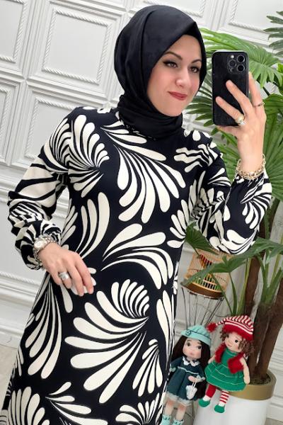 1529 Elbise Siyah Beyaz