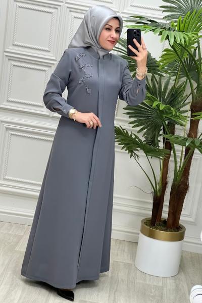 2207 Omuz İncili Ferace Gri Gri