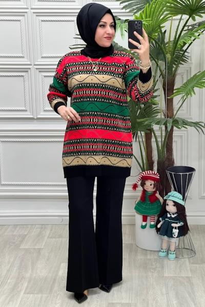 2307 Etnik Desen Tunik Yeşil Yeşil