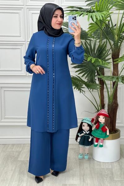 23143 Taşlı Takım  Petrol Mavisi