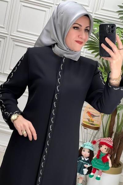 2423 Taşlı Ferace Siyah