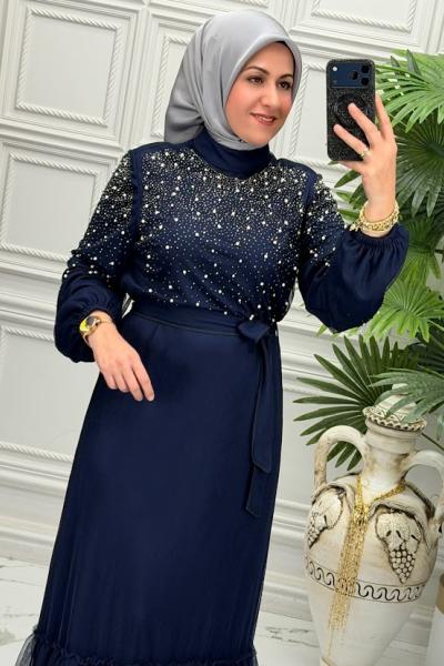 3004 Elbise Lacivert