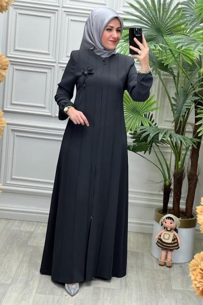 3009 Dikiş Parçalı Ferace Gri Antrasit