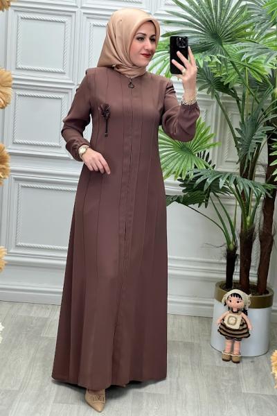 3009 Dikiş Parçalı Ferace Kahverengi