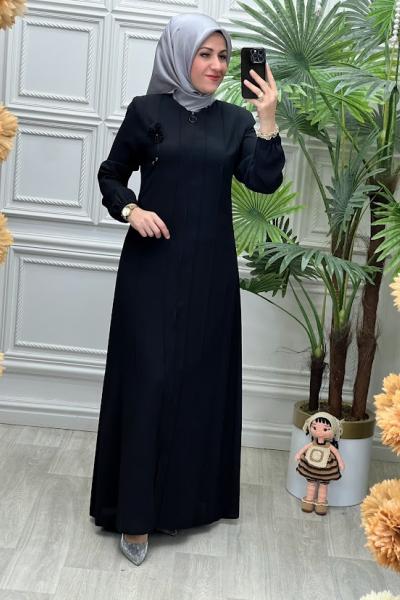 3009 Dikiş Parçalı Ferace Siyah Siyah