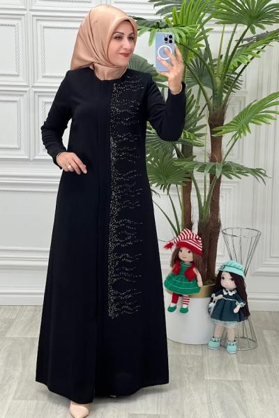 3015K Taşlı Ferace Siyah