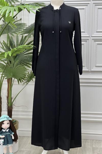 3045 Yakası Armalı Ferace  Siyah