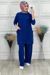 5015 Cepli Tesettür Takım   Saks Mavisi