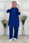 5015 Cepli Tesettür Takım   Saks Mavisi