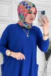 5015 Cepli Tesettür Takım   Saks Mavisi