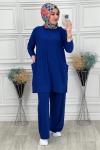 5015 Cepli Tesettür Takım   Saks Mavisi