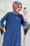 5015 Cepli Tesettür Takım  İndigo