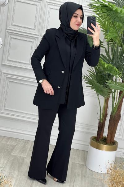 6034 Taş Düğmeli Ceket Siyah Siyah