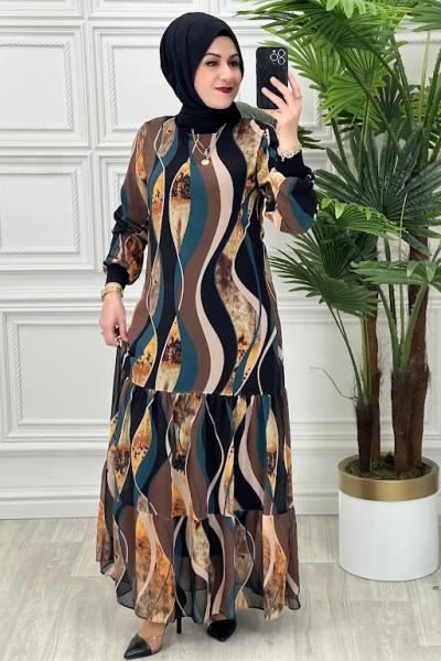 7888 Nevra Elbise Petrol Yeşili